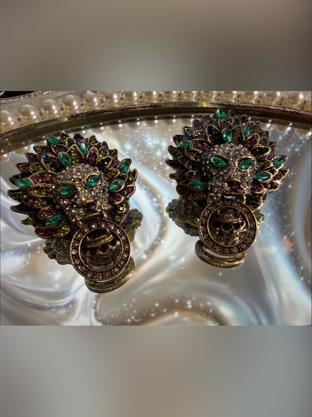 Vintage-Style Peacock Clip Earrings in Green & Pink